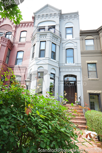 Image of Ornate Italianate Style Row Homes Houses Washington DC Wide Angl