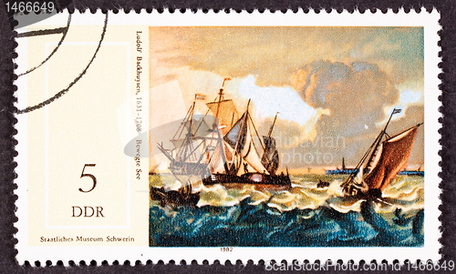 Image of Stamp Painting Ludolf Backhuysen Bakhuizen Boats Rough Seas 
