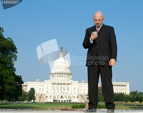 Image of White Businessman Smart Phone Capitol Wash DC US