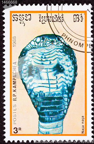 Image of Canceled Cambodian Postage Stamp Spectacled Indian Cobra Naja Na