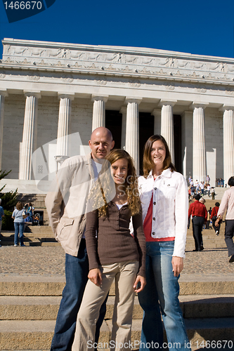 Image of Three People Family Vacation Lincoln Memorial USA