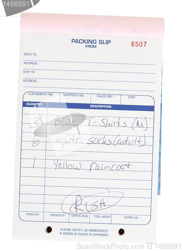 Image of Packing Slip Invoice Pad Clothing List Isolated