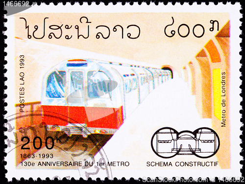 Image of Laos Postage Stamp 130 Years London Tube, Subway Train Platform