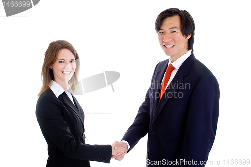 Image of Male Female Hands Shaking Handshake Isolated on White Background