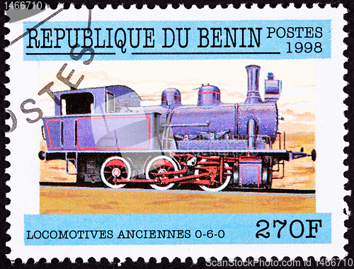 Image of Canceled Benin Train Postage Stamp Old Railroad Steam Engine Loc