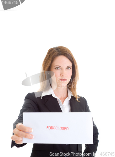 Image of Angry Caucasian Woman Holding Envelope Isolated White Background
