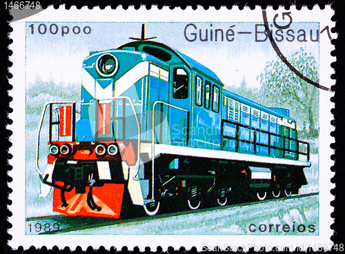 Image of Canceled Guinea-Bissau Train Postage Stamp Old Railroad Diesel E