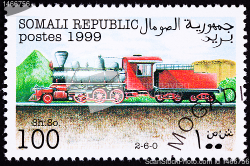 Image of Canceled Somali Train Postage Stamp Old Railroad Steam Engine Lo