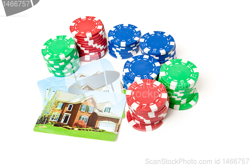 Image of Poker Chips House Playing Cards Isolated Gambling