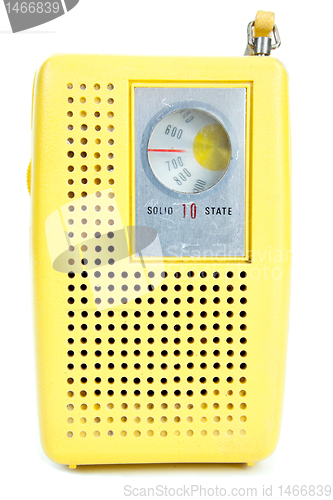 Image of Vintage Yellow Plastic Transistor Radio Isolated White Backgroun