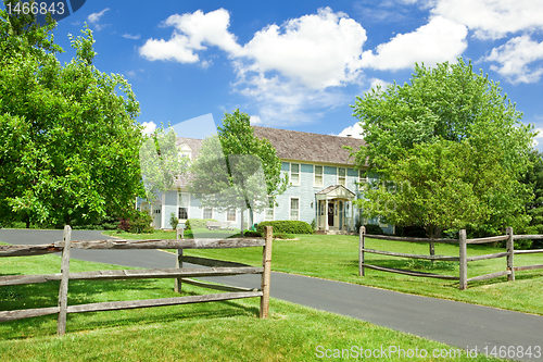 Image of Single Family House Home Lawn Fence Colonial USA