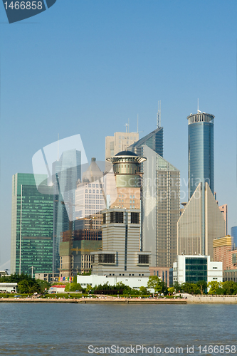 Image of Skyscrapers in Pudong Section Shanghai, China Huangpu River Fore