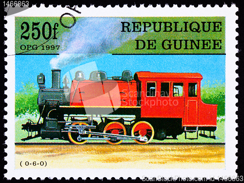 Image of Canceled Guinea Train Postage Stamp Old Railroad Steam Engine Lo