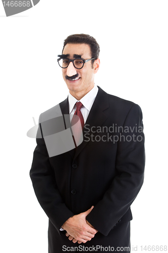 Image of Smiling Businessman Wearing Grouch Marx Glasses Looking At Camer