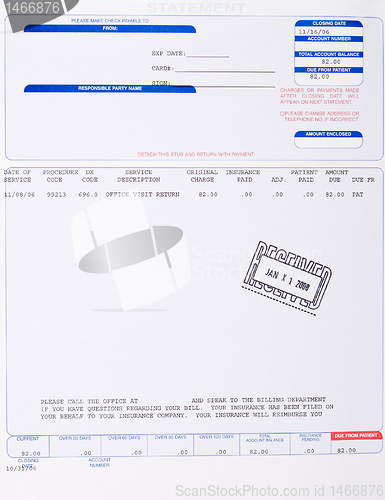 Image of US Medical Bill Stamped Received Date Health Care