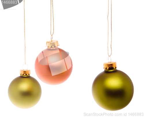 Image of Pastel Pink Salmon Green Christmas Balls Isolated