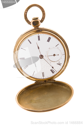 Image of Old Fashioned Brass Pocket Watch Isolated White