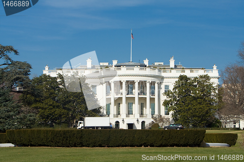 Image of White House South Lawn Truck Blue Sky Washington