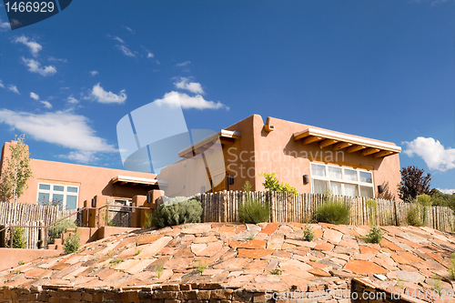 Image of Mission Adobe Home Palisade Fence Santa Fe NM USA