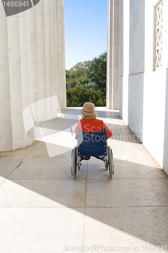 Image of Woman Wheelchair Lincoln Memorial Washington USA