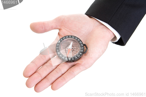 Image of Man's Hand Holding Compass Isolated on White Background