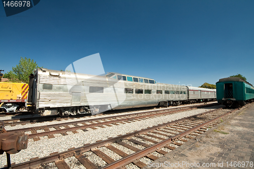 Image of Stopped Railroad Train Observation Car Siding Santa Fe, New Mexi