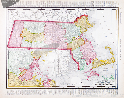 Image of Vintage Color Map of Massachusetts, United States