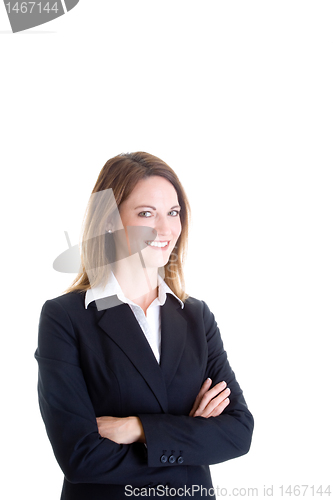 Image of Smiling Confident Caucasian Woman with Arms Crossed Isolated White