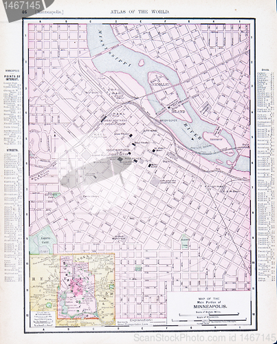 Image of Antique Street City Map Minneapolis, Minnesota MN