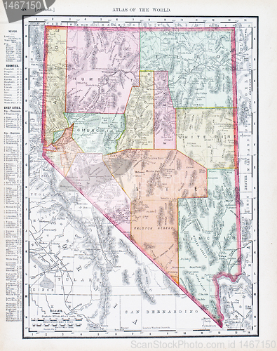 Image of Antique Vintage Color Map of Nevada, USA