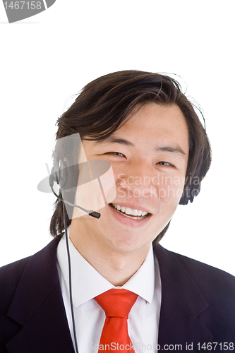 Image of Asian Man Customer Service Representative Head Set