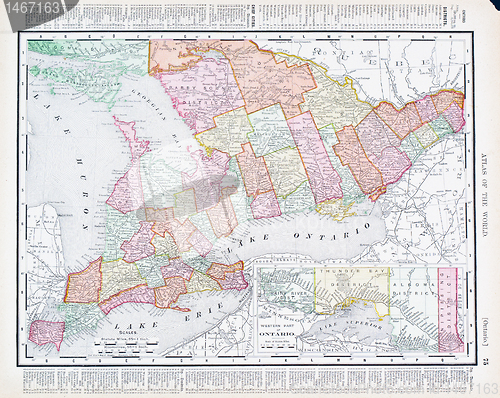 Image of Antique Vintage Color Map Ontario Province, Canada
