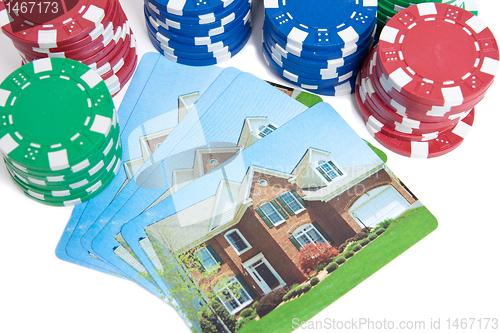 Image of Poker Chips House Playing Cards Isolated Gambling