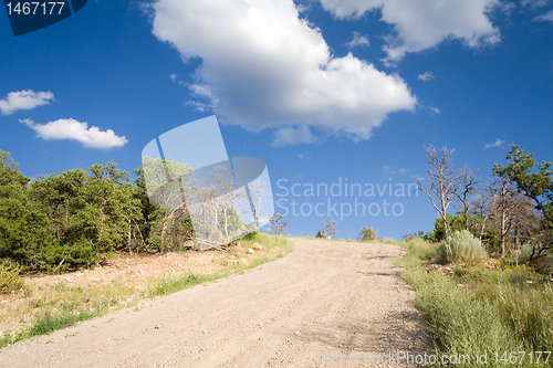 Image of Dirt Road Hill Outside Santa Fe New Mexico Sky