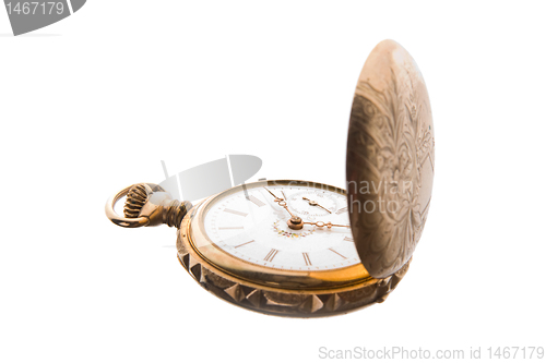 Image of Old Fashioned Brass Pocket Watch Isolated White