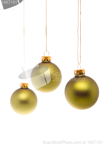 Image of Pastel Green Gold Christmas Balls Hanging Isolated