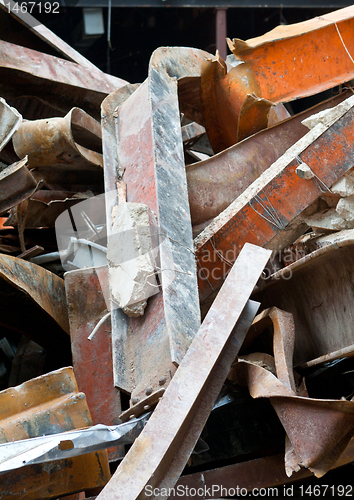 Image of Pile Twisted Scrap Steel Girders Demolition Site