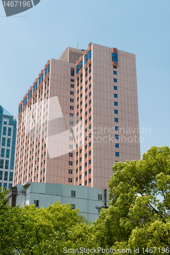 Image of Office Building, Trees Downtown Shanghai, China