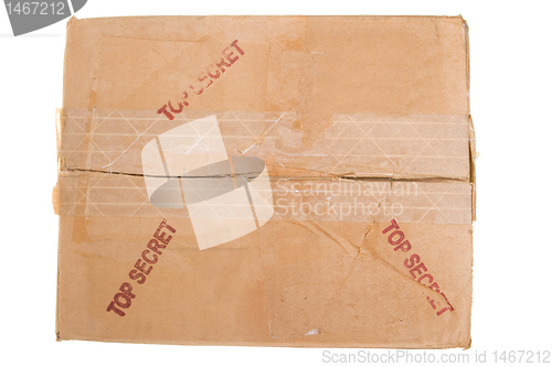 Image of Grungy Old Cardboard Box TOP SECRET Peeling Tape