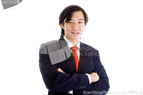 Image of Confident Asian Businessman Arms Crossed Looking at Camera, Isol