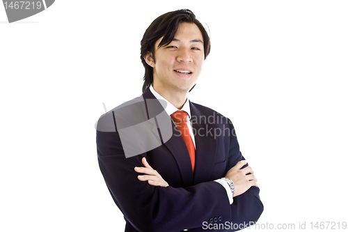 Image of Confident Asian Businessman Arms Crossed Smiling at Camera White