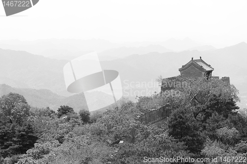 Image of Black White Guard Tower Mutianyu Great Wall China