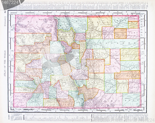 Image of Antique Color Map of Colorado, United States, USA