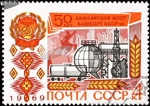 Image of Soviet Russia Post Stamp Propaganda Bashkir Autonomous Republic