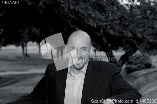 Image of Happy Man in a Park Black and White