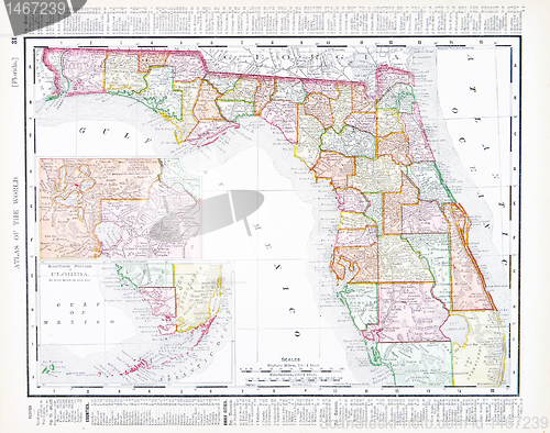Image of Antique Map of Florida, FL, United States, USA