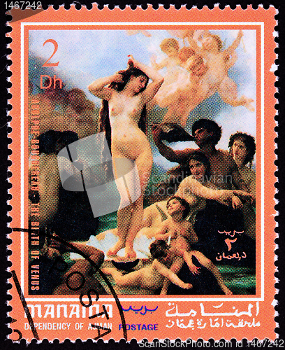 Image of Canceled Manama Postage Stamp Painting Adolphe Bougireau Birth o