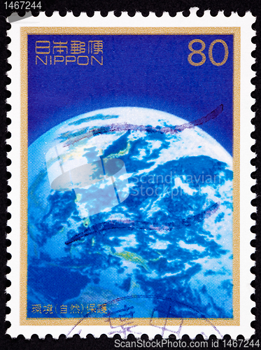 Image of Canceled Japanese Postage Stamp Earth From Space Pacific Water C
