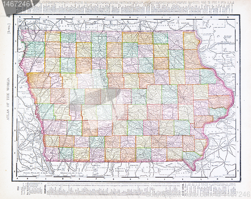 Image of Antique Vintage Color Map of Iowa, USA