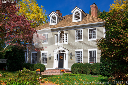 Image of Suburban Single Family House Home Colonial Autumn